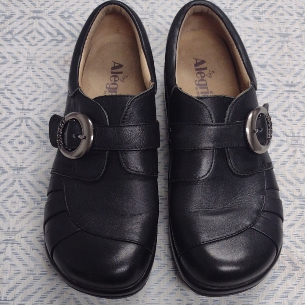 Alegria Black Leather Slip-On Shoes with Silver Buckle Size 39 (8.5) - Picture 3 of 12